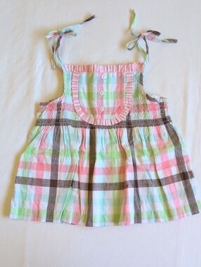 Janie and Jack Girls 4T Plaid Smocked Ruffle Tie Strap Top EUC